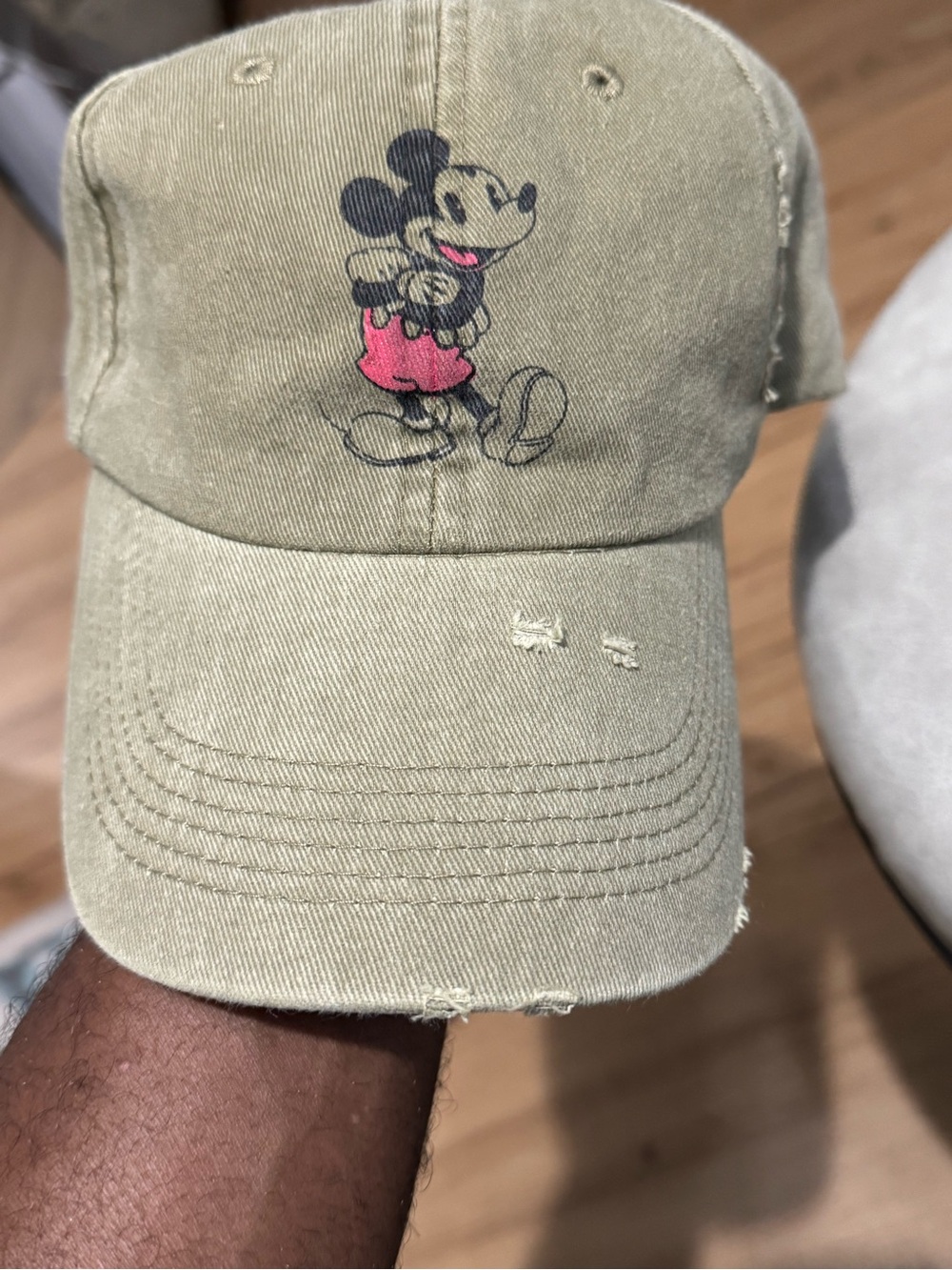 Disney Men's Khaki Baseball Cap with Pink Minnie Graphic